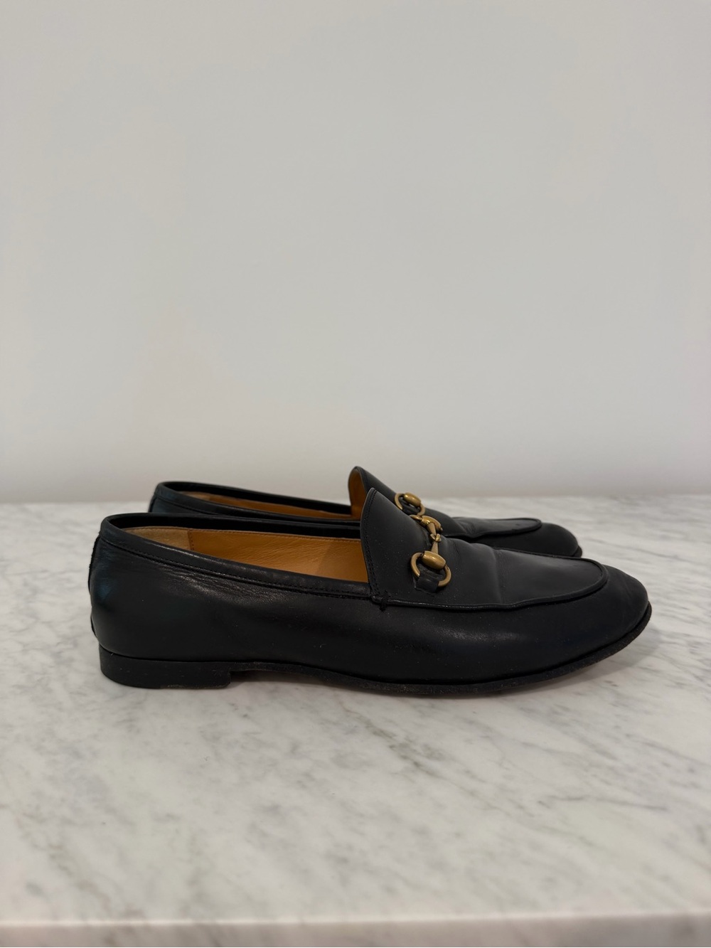 Gucci Black Leather Loafers with Gold Horsebit